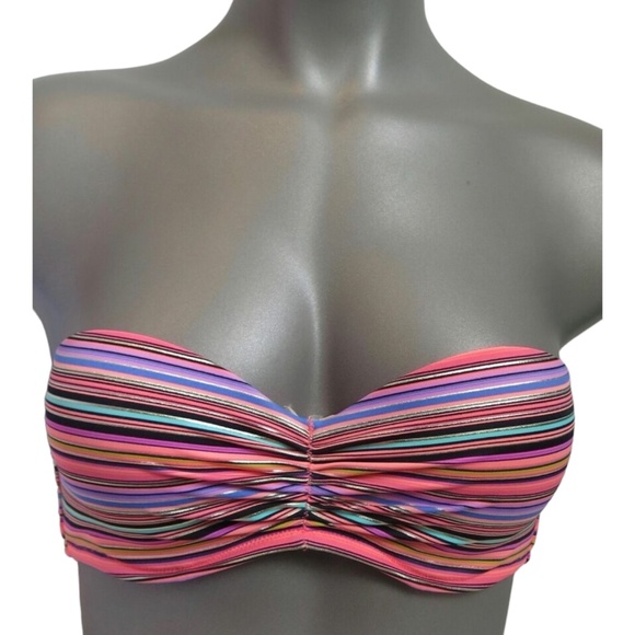 Victoria's Secret Multi Geo Stripe Foil Flirt Bandeau Swim Top 32B - Picture 1 of 2